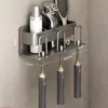 Portacepillos de dientes sin taladro Gris Baño Taza para enjuague bucal Taza para cepillarse Almacenamiento Montado en la pared Portacepillos de dientes eléctrico