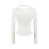 Camiseta de estilo suave color púrpura de taro, diseño de color contrastante de dos piezas falsas, cuello halter, manga larga, corte ajustado, top corto de cuello cuadrado, sin botones