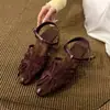 Sandalias vintage de estilo francés con cuña tejida hueca y punta cerrada para mujer, cómodas y versátiles para el verano, adecuadas para usar con faldas, zapatos romanos color nude