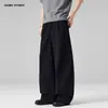 Calça Casual de Piercing Americano Jiamu Retro Vintage de Perna Larga para Homens e Mulheres, Estilo Solto Reto Baggy Unissex Drapeado