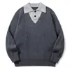 Suéter Jiezhan Masculino Estilo Old Money Falso Duas Peças Gola Lapela, 26 Novidade Outono/Inverno, Tricô Color Block, Top Vintage