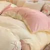 Conjunto de Três ou Quatro Peças de Veludo Leite Cor Sólida Espessado, Conjunto de Lençóis de Cama de Veludo Coral de Inverno Dupla Face Fresco Pequeno Duplo