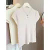 Venta al por mayor transfronteriza Verano Suéter de punto de cuello medio manga corta Camiseta interior femenina adelgazante y elegante Top interior