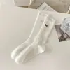 Calcetines de Mujer 2025 con Lazo Largo hasta la Mitad de la Pantorrilla de Color Puro Transpirables Estilo Preppy de Moda para Mujer Calcetines de Felpa Otoño e Invierno
