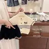 Conjunto de Verão para Meninas 2026 Novo Estilo Coreano Tricô Manga Curta Moda Saia Plissada Conjunto de Duas Peças para Meninas Jovens