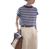 Camiseta de rayas francesas de manga corta para mujer, nueva camiseta de verano holgada, antiedad, informal, elegante, de punto de seda helada, a la moda