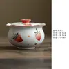 Juego de té de kung fu de cerámica pintado a mano bajo vidriado Miyan con fresas, para uso doméstico, tetera de uso personal, gaiwan, colección de tazas de maestro