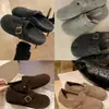 Zapatos peludos estilo Mom de uva para mujer, cálidos, forrados de felpa, mocasines cerrados, se pueden usar al aire libre, zapatos estilo Birkenstock de suela gruesa, zapatos de algodón, zapatos de un solo paso para personas perezosas