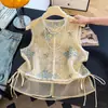 Colete novo estilo chinês, com qualidade garantida, redutor de idade, para mulheres de meia-idade, com bordado elaborado, colete fino estilo nacional
