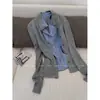 Suéter de Punto con Retazos de Lino Color Block Hongmi para Mujer, Nuevo de Otoño 2026, Camisa de Dos Piezas Falsa para el Trabajo