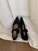 Zapatos Planos de Tacón Bajo con Punta Aguda y Boca Baja Estilo Coreano con Correa de Hebilla, Nuevos Zapatos Mary Jane de Terciopelo para Mujer 2025