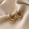 Aretes Compactos Multicapa en Forma de C de Estilo Frío Europeo y Americano, Aretes de Textura Metálica Geométrica