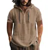 Camisa de Algodão e Linho Europeia Camiseta de Praia Moletom com Capuz Moletom com Capuz de Manga Curta Primavera Verão Casual Masculino