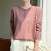 Cardigan de Cashmere Novo para Primavera e Verão 2026 Gola Redonda Uniboto Casaco Feminino Cardigan Tricotado de Cashmere Manga Longa
