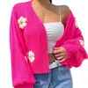 Moda Transfronteriza Europea y Americana para Mujer Otoño e Invierno Nuevo Suéter Abrigo Floral Tridimensional Dulce, Cárdigan Corto de Punto Holgado para Mujer, Moderno