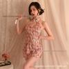 Cheongsam jovem retrô melhorado saia com fenda corte justo fivela na cintura Novo Chinês elástico confortável floral