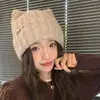 Gorro de lana grueso estilo coreano con orejas de gato para mujer con circunferencia de cabeza grande, gorro de punto cálido y afelpado para clima frío