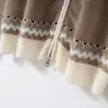 Cardigã de Caxemira Feminino 100% Caxemira Pura Novo Casual Retrô Casual Combinação de Cores Gola Lapela Jaqueta Suéter de Tricô