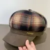 Sombrero Octagonal de Lana a Cuadros Empalmado de Gama Alta para Otoño e Invierno, Elegante para Exteriores, Que Muestra la Cara, Sombrero Boina Pequeña Fragante