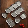 Plato pequeño para salsa de barbacoa retro con compartimentos, Plato para condimentos de acero inoxidable con dos compartimentos, Plato de salsa de tres compartimentos estilo coreano, Plato compartimental para condimentos