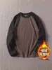Camiseta de manga larga raglán de terciopelo de doble cara para hombre, otoño e invierno, con costuras cálidas y base de color en contraste, holgada, cuello redondo, para pareja