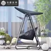 Columpio Mecedora Eléctrica para Patio de Villa al Aire Libre Columpio Doble Colgante de Ratán a Prueba de Lluvia al Aire Libre con Techo Parasol