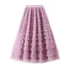 Comercio Exterior Ropa de Mujer 2025 Popular Falda de Mujer Malla Multicapa Empalme Falda de Pastel Falda Línea A Dobladillo Amplio Falda Larga para Mujer