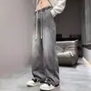 Calça jeans masculina, coleção primavera/verão, estilo retro americano, caimento oversized, perna larga, corte reto, comprimento total, moda high-street, marca da moda, dad jeans