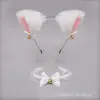 Diadema de Orejas de Gato Accesorio para el Cabello Celebridad de Internet Pinza para el Cabello de Orejas de Gato Zorro Juego de Pinza para el Cabello con Lazo de Encaje y Collar con Cascabel
