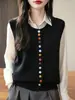 Chaleco cardigan de punto de algodón puro con botones de colores para mujer, chaleco chaqueta exterior sin mangas holgado para primavera/otoño 2025 para mujer, envío directo