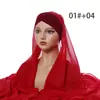 Nuevo Hijab Conveniente de Gasa Universal para las Cuatro Estaciones Bufanda Lisa de Gasa Sombrero con Cinta Cruzada en la Frente para Mujer