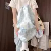 Calça Pantalona Floral Azul para Mulheres, Estilo Fino de Verão, Nova 2025 Cintura Alta Emagrecedora Casual Petite Seda de Gelo Calça Yamamoto