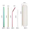 Amazon transfronterizo acero inoxidable 304 pajilla color titanio plateado café té de leche bebida pajilla metálica extendida juego