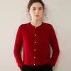 Cárdigan de cachemira con cuello redondo para mujer, cachemira fina de color liso, tejido suelto, chaqueta suéter, estilo ajustado