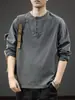 Nueva Camiseta Casual de Algodón Puro para Hombre, Manga Larga, Holgada y Delgada, Tendencia Primavera y Otoño, Marca, Cuello Henley, Camiseta Base Sudadera