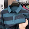 Camisa Polo Rayada de Nuevo Estilo para Primavera y Otoño para Hombres de Mediana Edad, Top Polo Casual y de Moda Holgado de Manga Larga, Camisa Básica