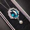 Europa e Estados Unidos venda quente Alto conjunto de luxo pingente de pedra verde doce fresco pequena fragrância completa diamante branco contas grande gema Black Diamond Navy colar