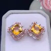 Nuevos Pendientes Cuadrados Elegantes de Moda 2024 Citrino Natural Incrustado Aguja de Plata S925 Pendientes de Gama Alta Venta al Por Mayor