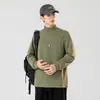 Moletom Retrô Estilo Hong Kong com Gola Meia-Alta em Veludo Alemão para Homens no Outono e Inverno Roupa Íntima Aconchegante Marca da Moda Camiseta Longa Solta e Versátil
