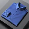 Camisa Masculina de Seda de Gelo Sem Costura de Manga Longa, High-End, Sem Amassar, Social, Slim Fit, Fashion, Fluida, Cor Sólida, Peça Única, Tamanho Grande