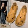 Sandálias Fechadas de Tamanho Grande para Mulheres de Comércio Exterior, Novo Estilo de Verão, Sapatos Romanos Retrô de Solado Macio, Sapatos Casuais Simples e Versáteis para Mulheres