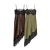 Comércio Exterior Transfronteiriço Roupas Femininas Primavera 2026 Estilo Europeu e Americano Costura Assimétrica Renda Cetim Vestido de Alça M561543