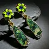 Estilo Vintage Retro Francés Hong Kong Monet Medieval Clip para Oreja Pendientes de Perla Pendientes Verdes Joyería Femenina para Orejas