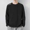 Camiseta de manga comprida para outono, segunda pele plus size, masculina, gola redonda, top simples e folgado, estilo coreano, camiseta estampada da moda