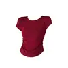 Gola Redonda, Ombro Normal, Cintura Marcada, Camiseta de Manga Curta para Mulheres, Estilo Verão, Petite, Estilosa, Franzida, Slim Fit, Top Curto Vermelho