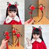 Vestido antiguo rojo de Año Nuevo para niños, tocado con borlas, diadema, aro de pelo antiguo chino, bola de pelo, tarjeta para el pelo, accesorios para el cabello de Año Nuevo para niñas