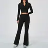 Conjunto de yoga para exportação transfronteiriça, com gola alta, jaqueta com zíper, calça pantalona e roupa esportiva de yoga de secagem rápida, modelo 5112
