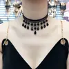 Accesorios Temáticos Oscuros para Adultos, Gargantilla de Encaje Negro, Joyería de Cristal, Cadena para Clavícula Hecha a Mano, Collar Peculiar para Cosplay