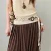 Cinturón Ancho de Estilo Étnico Retro con Flores de Cáscara de Coco y Cuentas para Mujer, Cordón de Cintura Tejido Bohemio para Combinar con Vestidos, Decoración de Moda