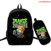 Plantas vs. Mochila con Estampado Digital 3D de Entorno de Juego de Zombis Mochila de Dos Piezas a Todo Color Mochila Escolar para Estudiantes